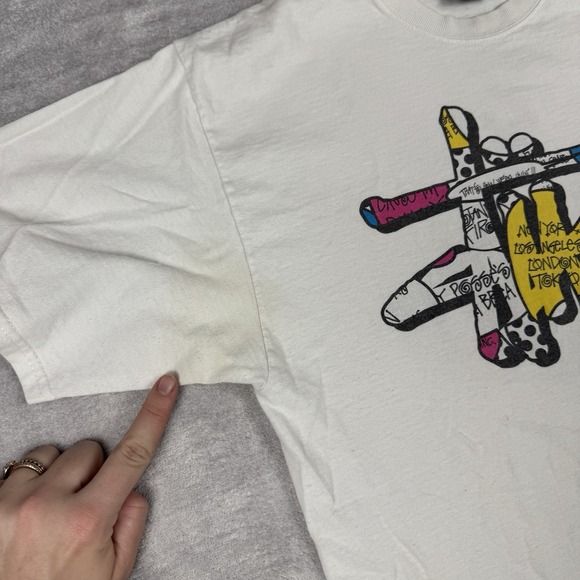 Vtg Stussy Shirt Mens Medium White Y2K Spell Out Graffiti Skate Surf‎ Streetwear - Picture 6 of 11